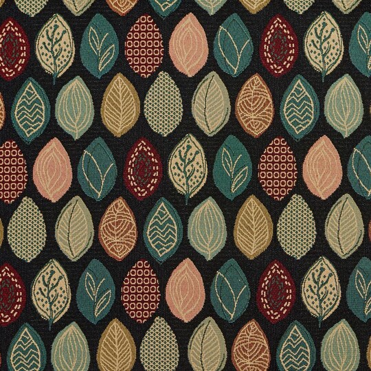 Aqua Black Stain Resistant Performance Pet Friendly Abstract Leaves Woven Pattern Upholstery Fabric by The Yard - SKU: Sorrento Onyx